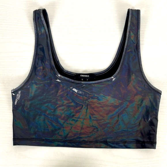 Forever 21 Tops - Forever 21 Women's Sequin Pleather Crop Top Sports Bra Size Small
